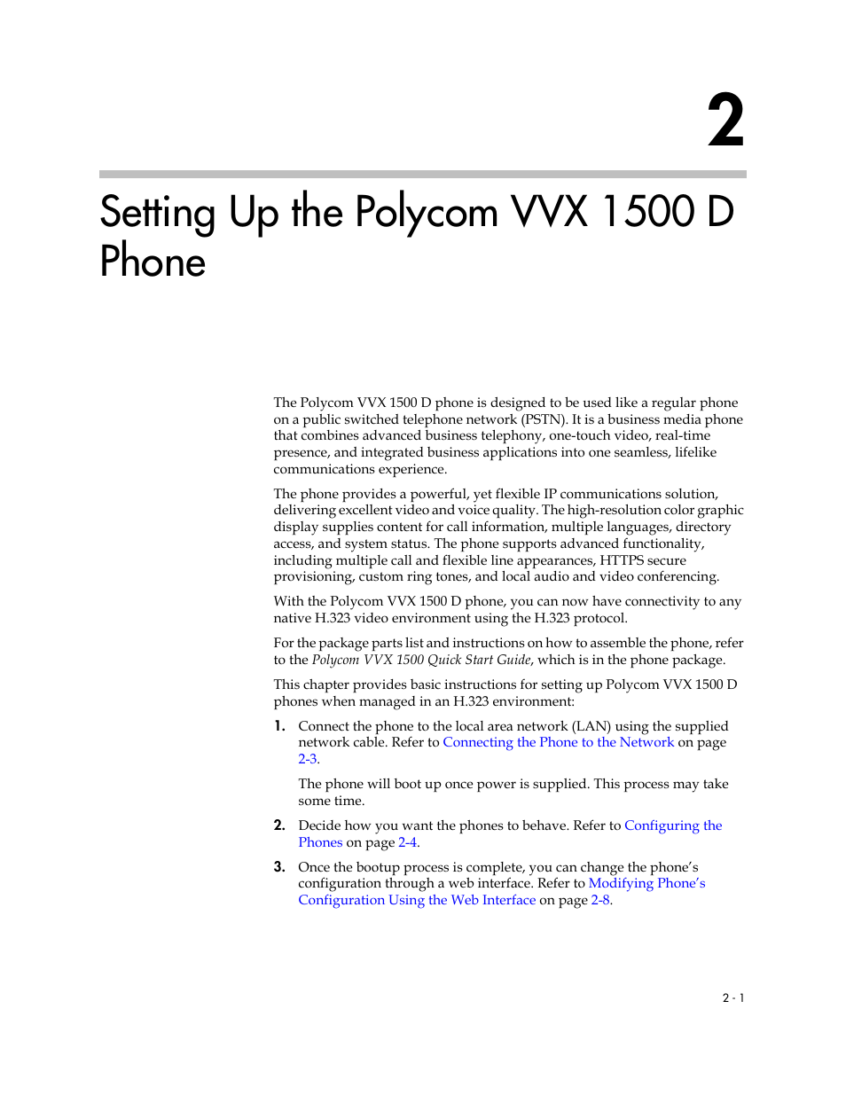 Setting up the polycom vvx 1500 d phone, 2 setting up the polycom vvx 1500 d phone –1 | Polycom VVX 1500 D User Manual | Page 11 / 44