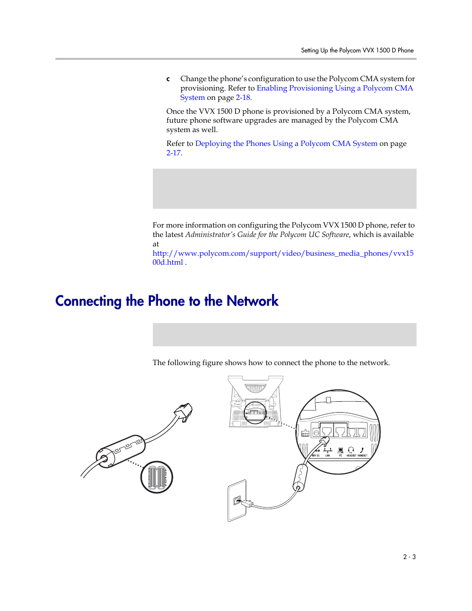 Connecting the phone to the network, Connecting the phone to the network –3 | Polycom VVX 1500 D User Manual | Page 13 / 44