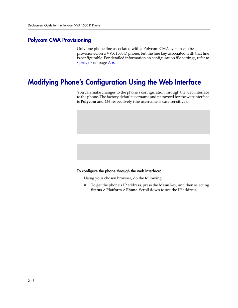 Polycom cma provisioning, Polycom cma provisioning –8, Modifying phone’s | Configuration using the web interface | Polycom VVX 1500 D User Manual | Page 18 / 44