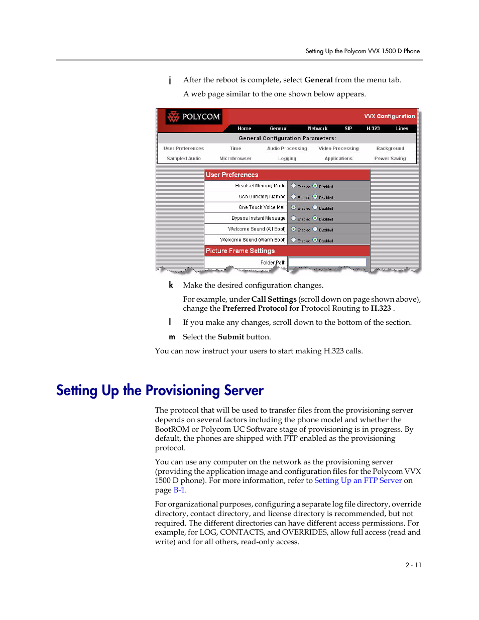 Setting up the provisioning server, Setting up the provisioning server –11, Setting up the provisioning | Server | Polycom VVX 1500 D User Manual | Page 21 / 44