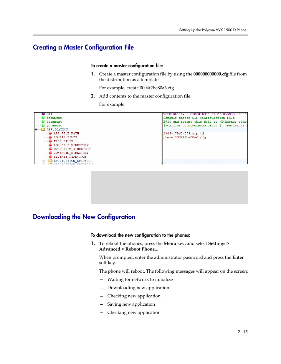 Creating a master configuration file, Downloading the new configuration | Polycom VVX 1500 D User Manual | Page 25 / 44