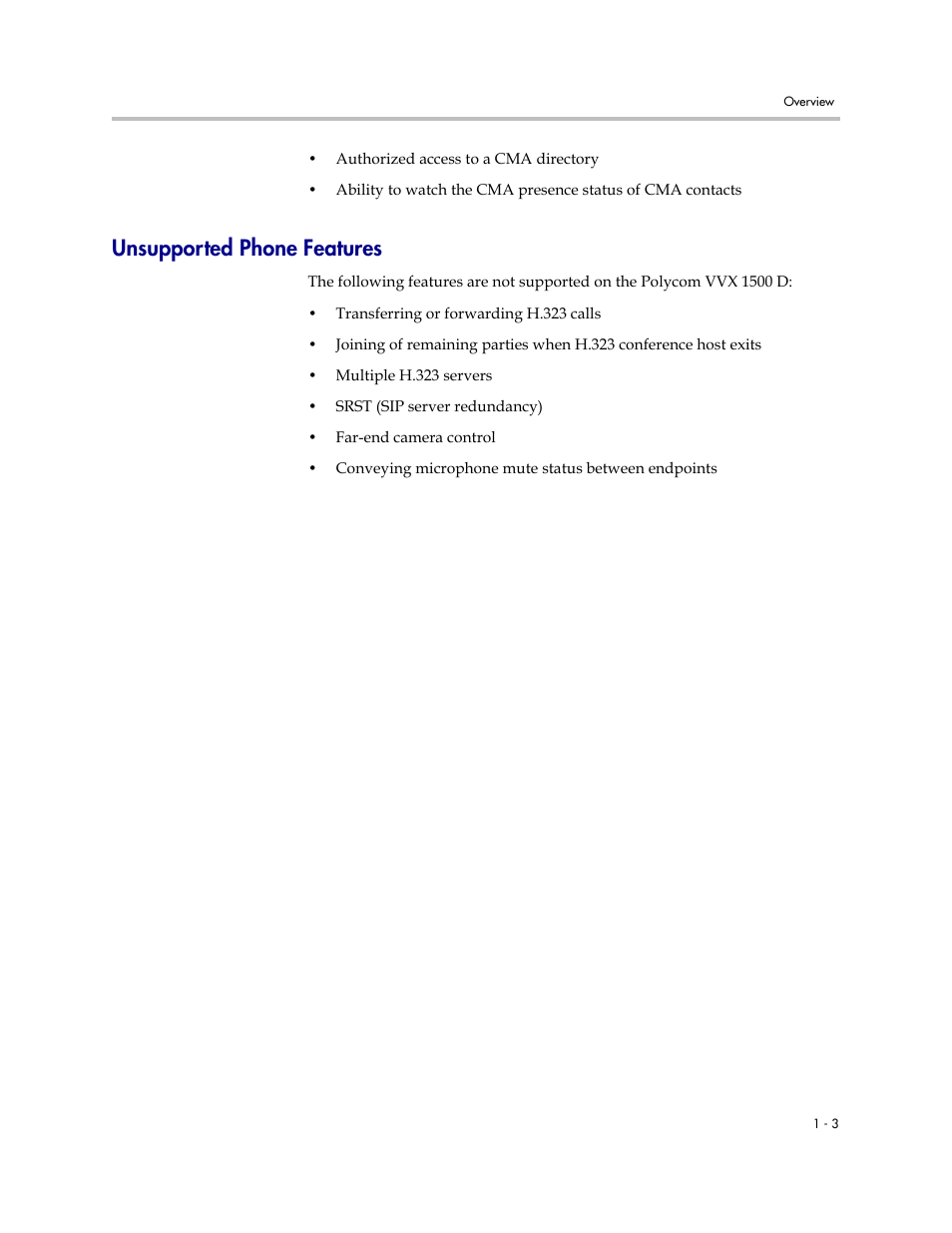 Unsupported phone features, Unsupported phone features –3 | Polycom VVX 1500 D User Manual | Page 9 / 44