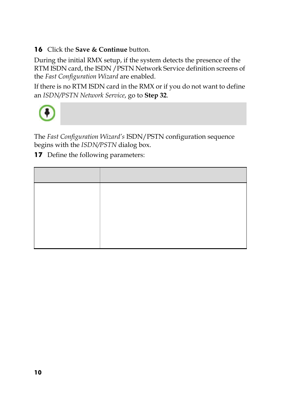 16 click the save & continue button, 17 define the following parameters | Polycom RMX DOC2551A User Manual | Page 10 / 20