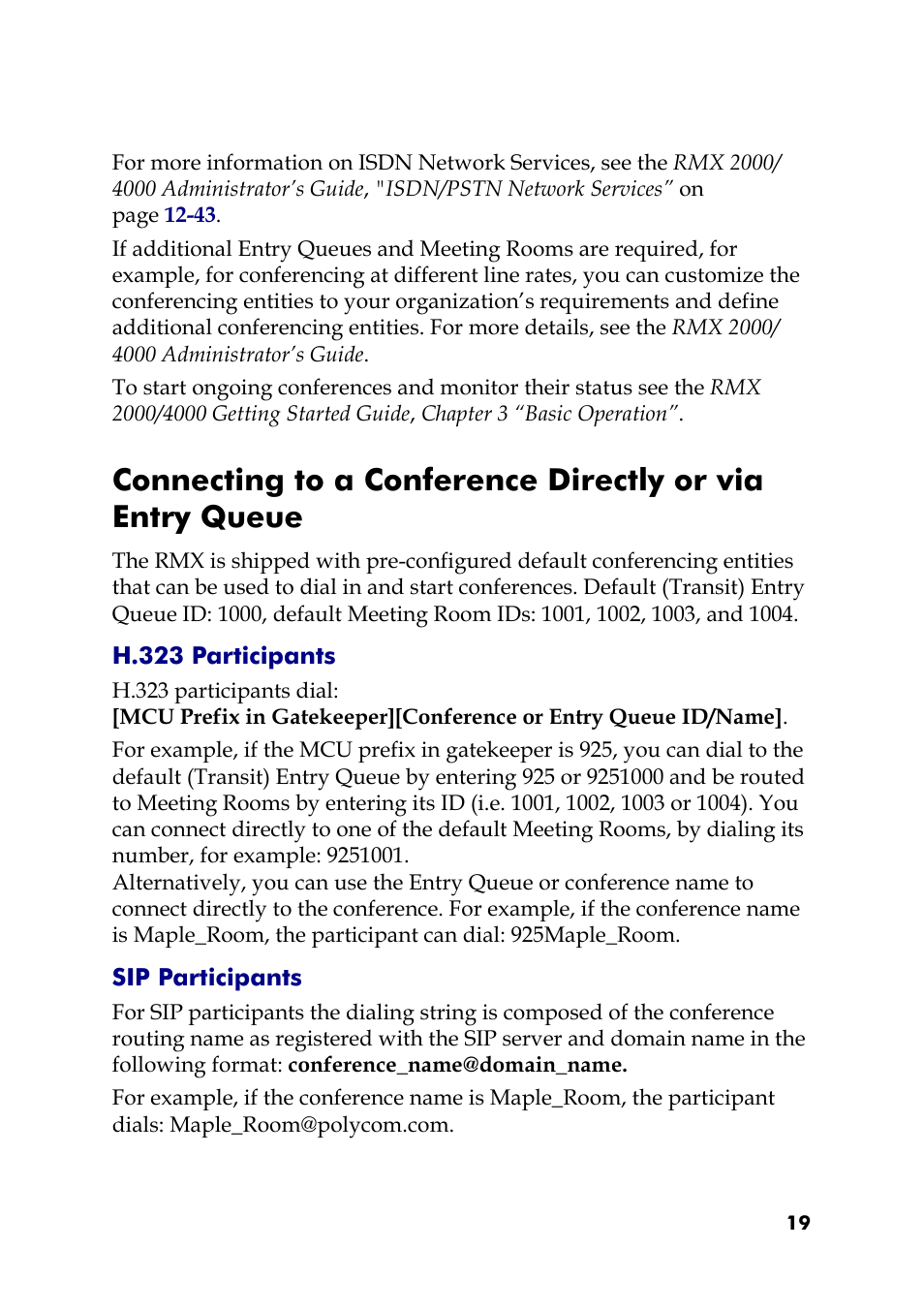 H.323 participants, Sip participants | Polycom RMX DOC2551A User Manual | Page 19 / 20