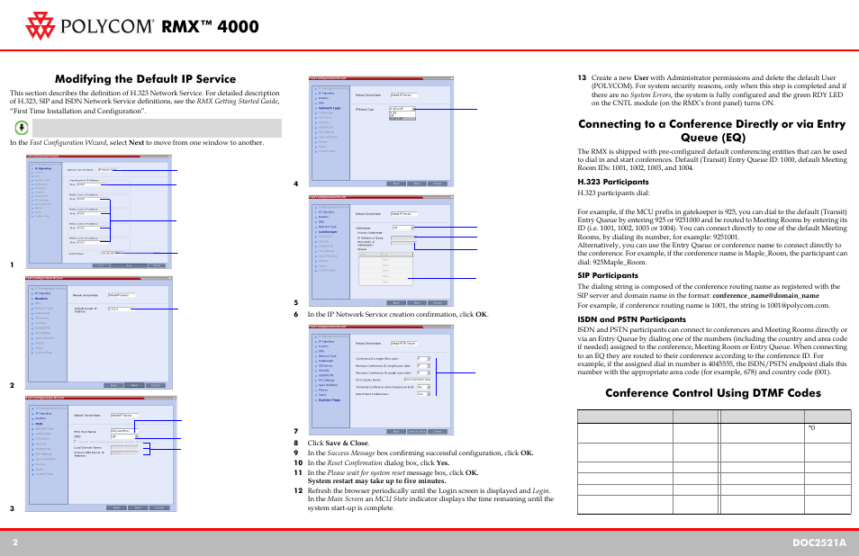 Modifying the default ip service, 8 click save & close, 10 in the reset confirmation dialog box, click yes | H.323 participants, Sip participants, Isdn and pstn participants, Conference control using dtmf codes, Rmx™ 4000, Doc2521a | Polycom RMX 4000 User Manual | Page 2 / 2