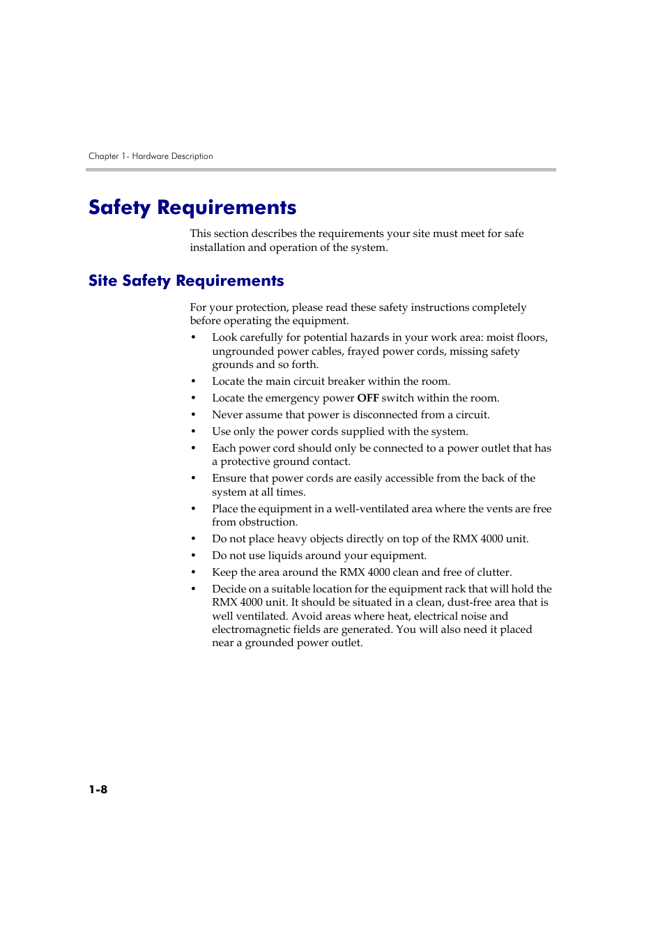 Safety requirements, Site safety requirements, Safety requirements -8 | Site safety requirements -8 | Polycom DOC2559B User Manual | Page 14 / 65