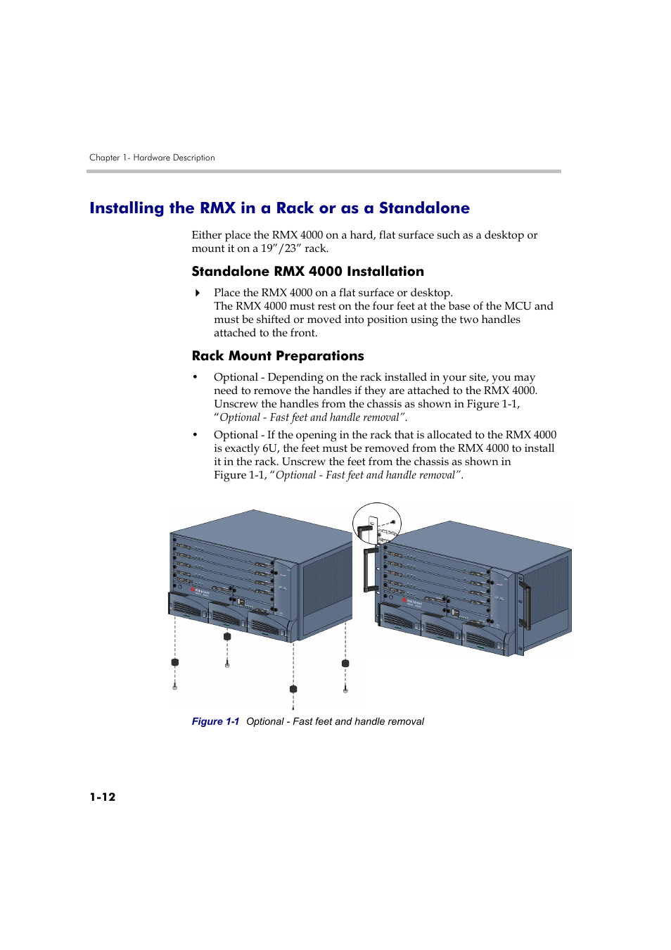 Installing the rmx in a rack or as a standalone, Standalone rmx 4000 installation, Rack mount preparations | Polycom DOC2559B User Manual | Page 18 / 65