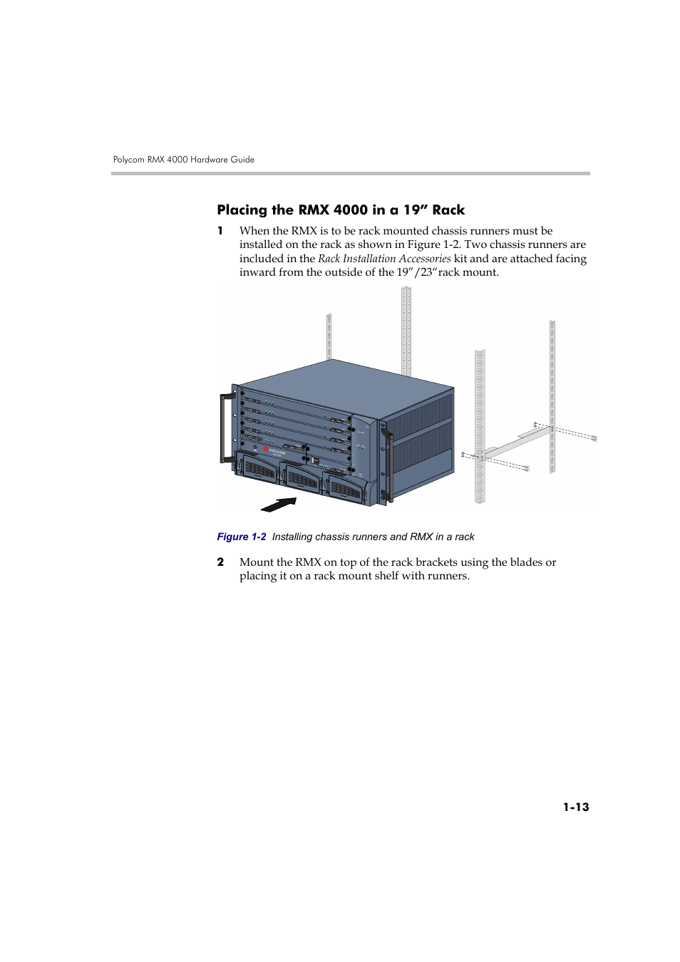 Placing the rmx 4000 in a 19” rack, Placing the rmx 4000 in a 19” rack -13 | Polycom DOC2559B User Manual | Page 19 / 65