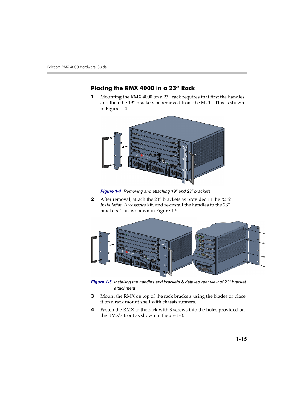 Placing the rmx 4000 in a 23” rack, Placing the rmx 4000 in a 23” rack -15 | Polycom DOC2559B User Manual | Page 21 / 65