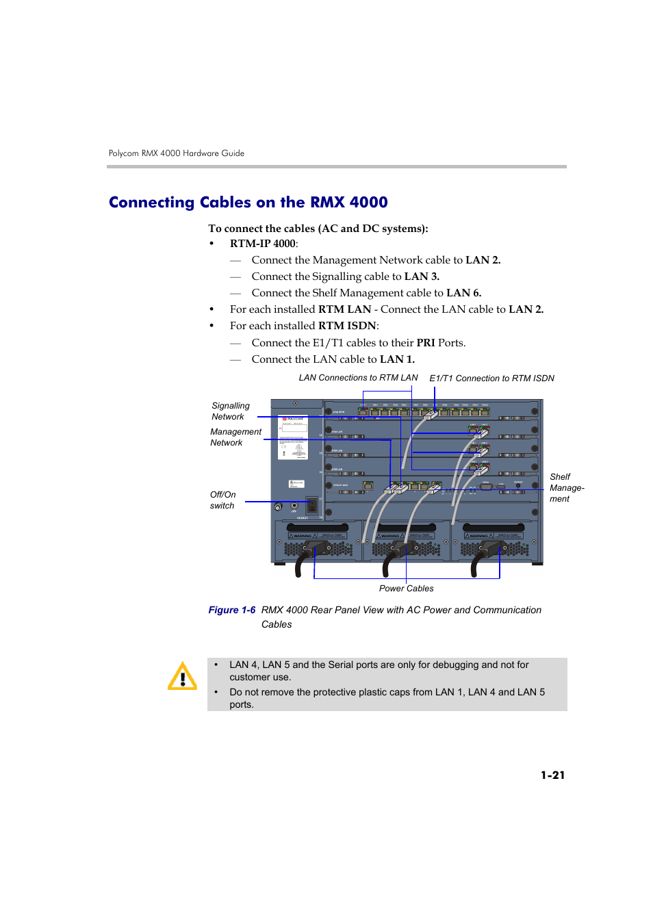 Connecting cables on the rmx 4000, Connecting cables on the rmx 4000 -21 | Polycom DOC2559B User Manual | Page 27 / 65