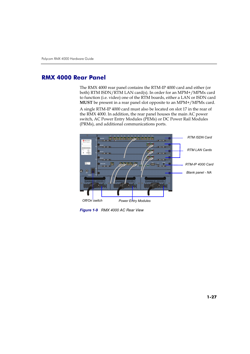 Rmx 4000 rear panel, Rmx 4000 rear panel -27 | Polycom DOC2559B User Manual | Page 33 / 65