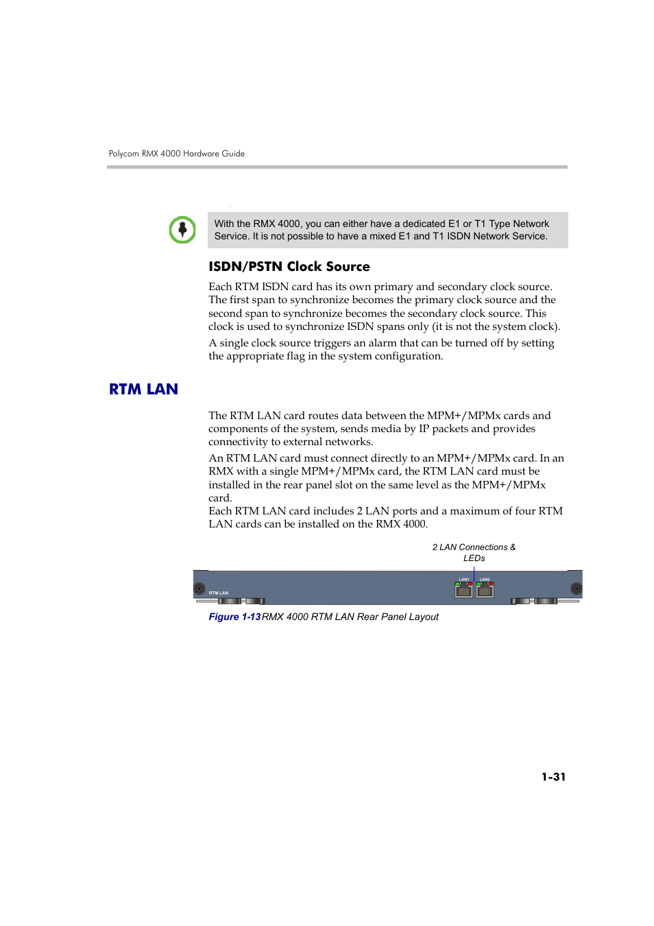 Isdn/pstn clock source, Rtm lan, Isdn/pstn clock source -31 | Rtm lan -31 | Polycom DOC2559B User Manual | Page 37 / 65