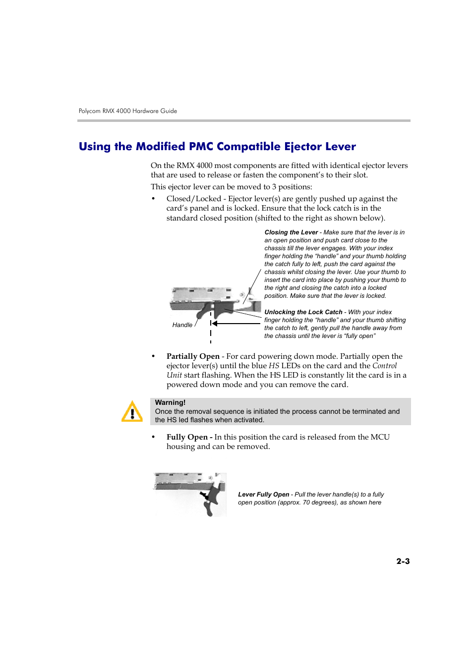 Using the modified pmc compatible ejector lever, Using the modified pmc compatible ejector lever -3 | Polycom DOC2559B User Manual | Page 49 / 65