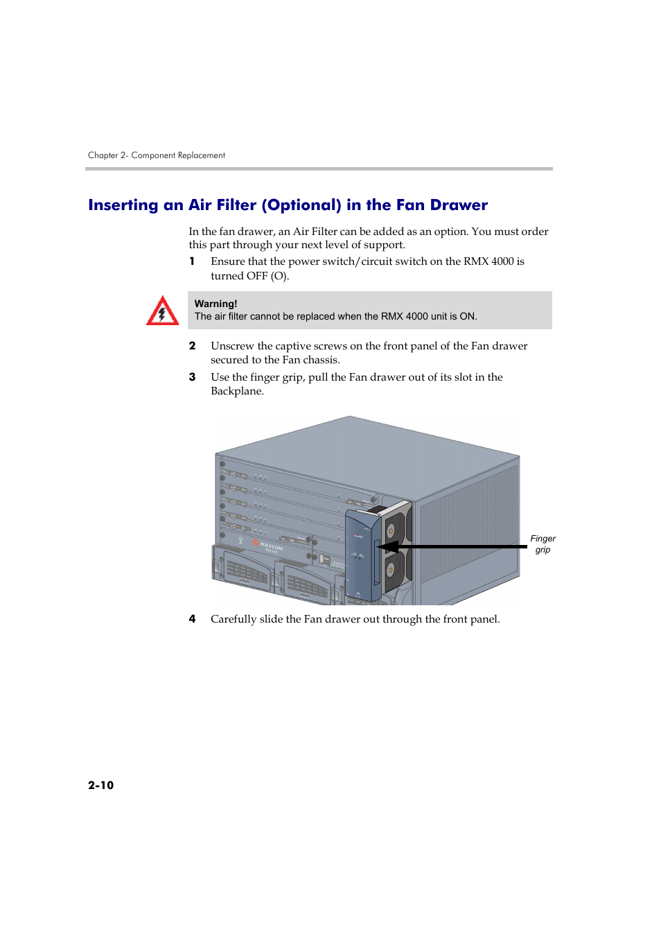Inserting an air filter (optional) in the fan | Polycom DOC2559B User Manual | Page 56 / 65