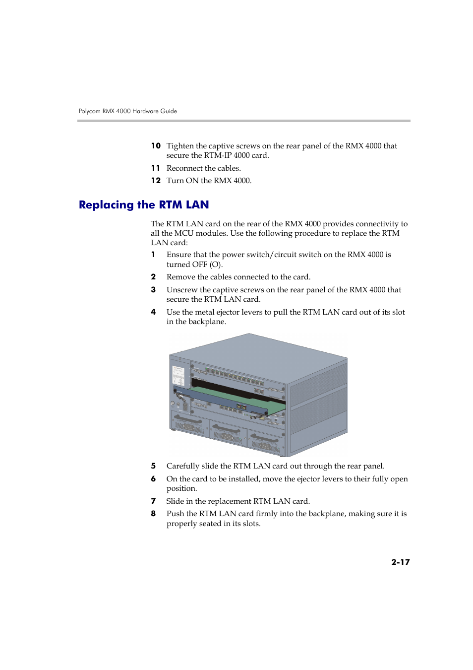 Replacing the rtm lan, Replacing the rtm lan -17 | Polycom DOC2559B User Manual | Page 63 / 65