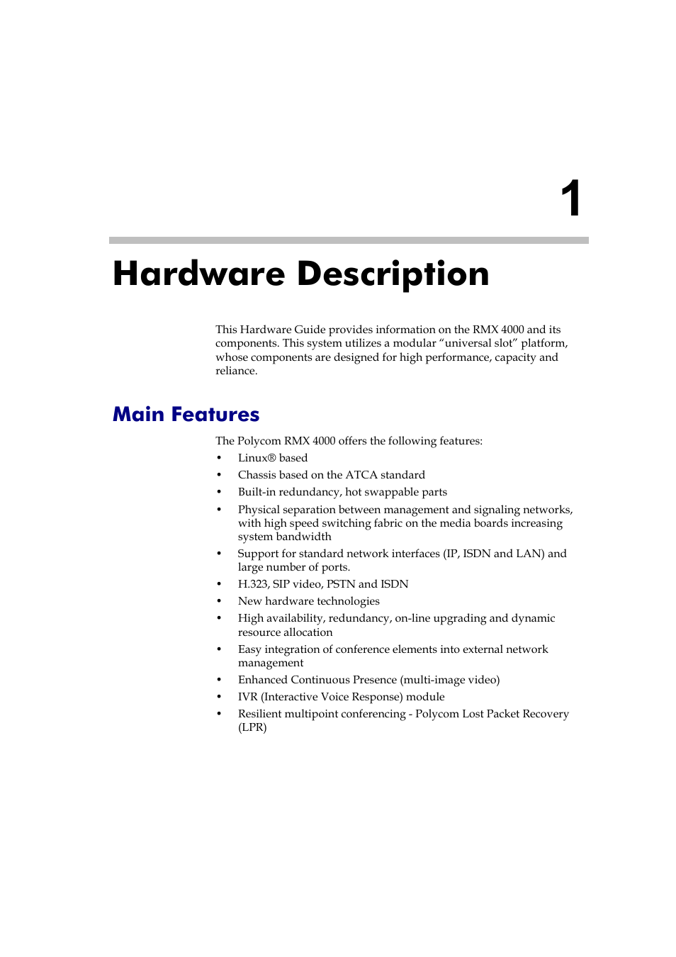 Hardware description, Main features, Hardware description -1 | Main features -1 | Polycom DOC2559B User Manual | Page 7 / 65