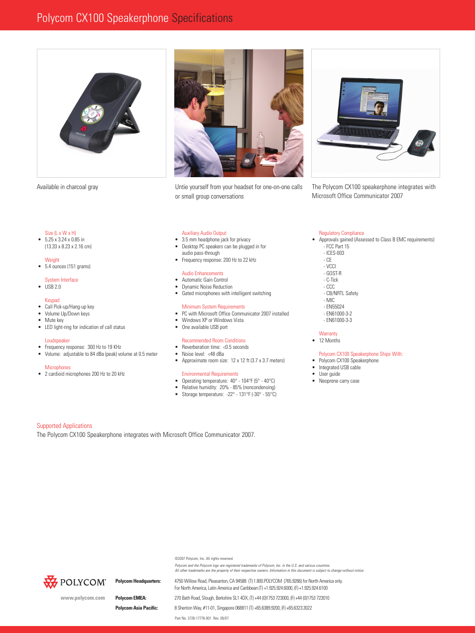 Polycom cx100 speakerphone specifications | Polycom CX100MS User Manual | Page 2 / 2