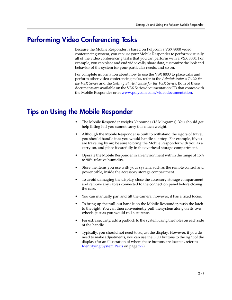 Performing video conferencing tasks, Tips on using the mobile responder | Polycom MOBILE RESPONDER 3725-23487-003/A User Manual | Page 19 / 39