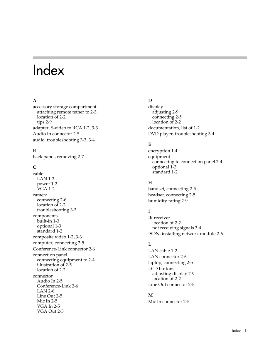 Index | Polycom MOBILE RESPONDER 3725-23487-003/A User Manual | Page 37 / 39