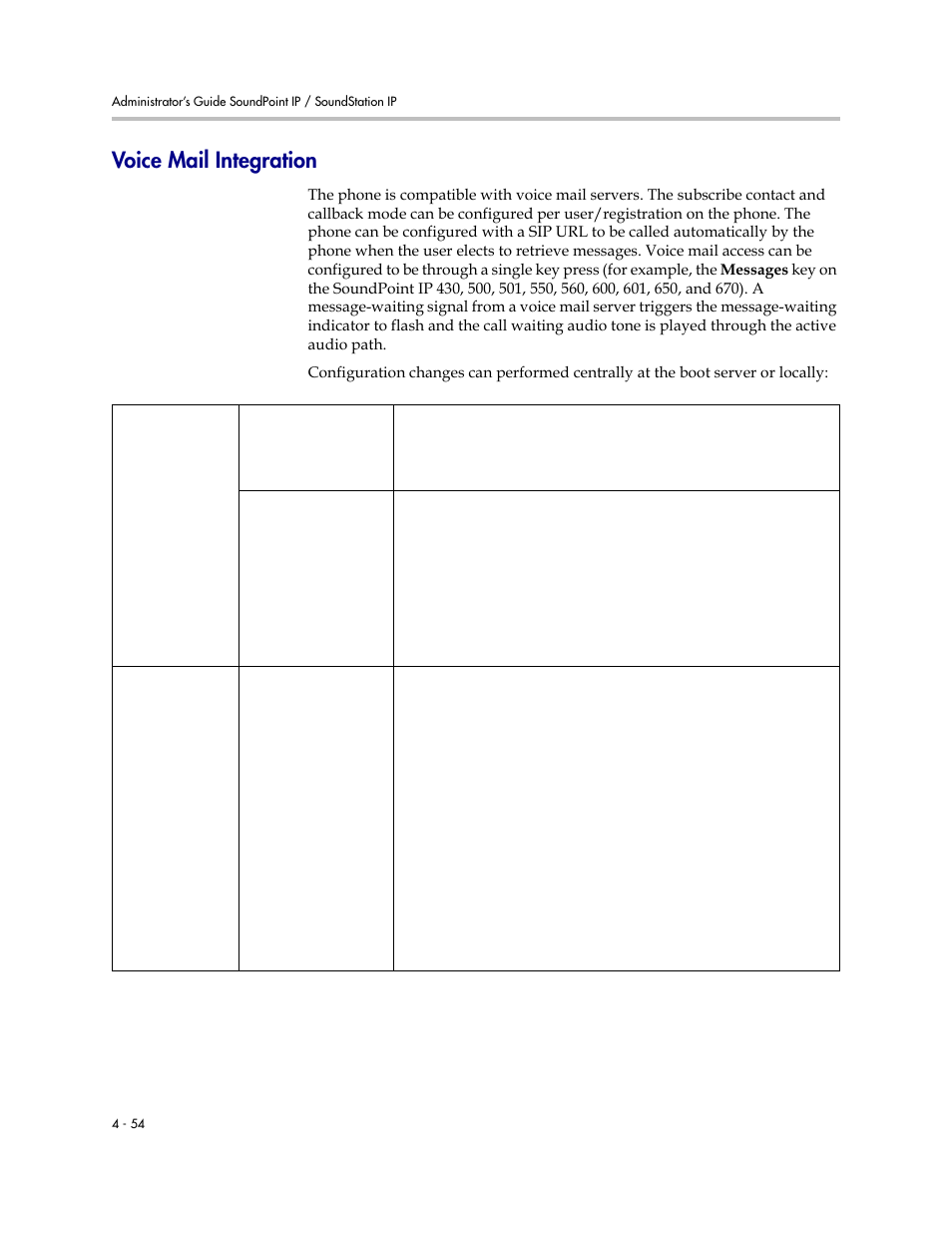 Voice mail integration, Voice mail integration –54 | Polycom SoundPoint IP 601 User Manual | Page 108 / 373