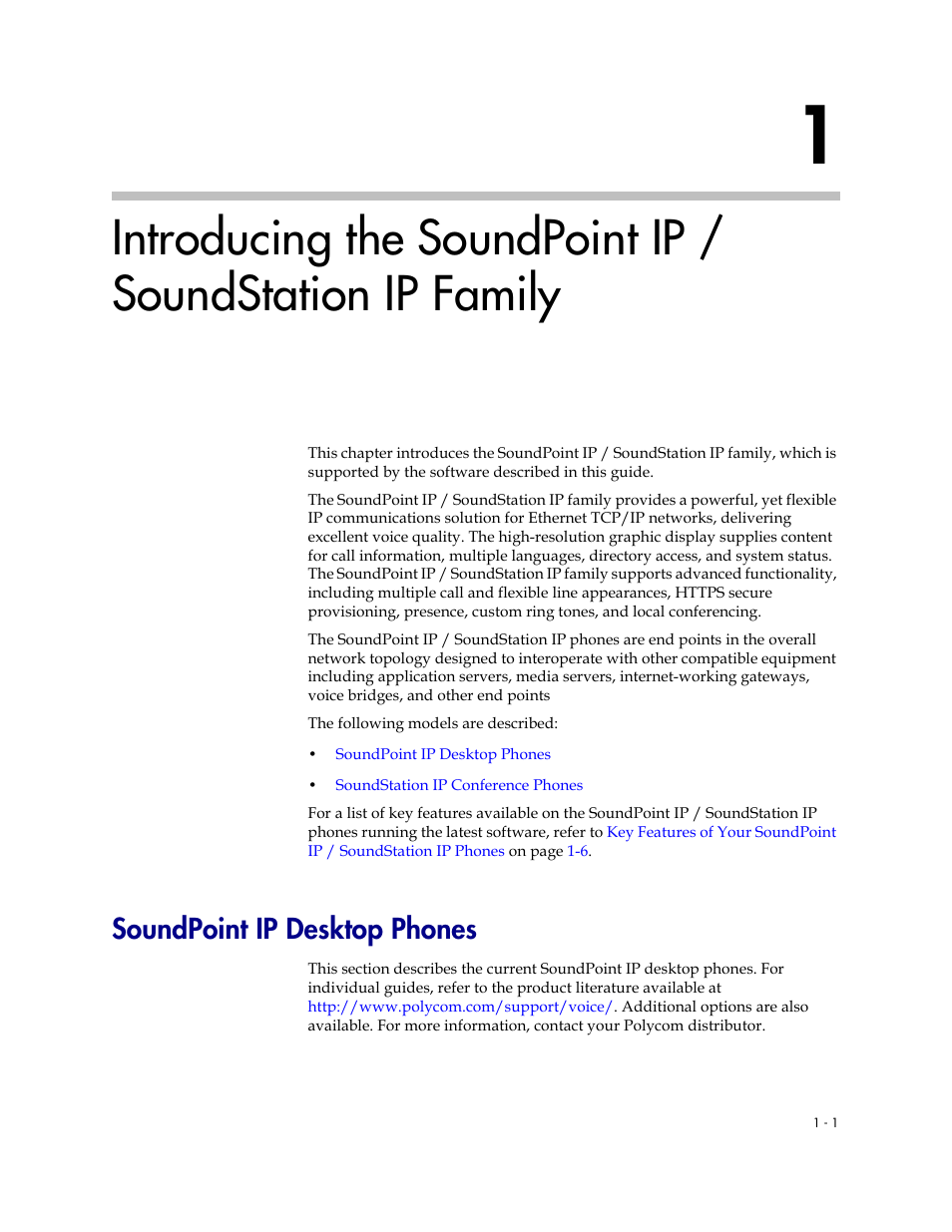 Soundpoint ip desktop phones, Soundpoint ip desktop phones –1 | Polycom SoundPoint IP 601 User Manual | Page 11 / 373