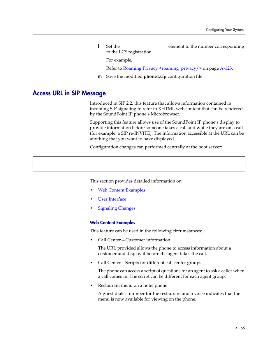 Access url in sip message, Access url in sip message –65, Ability for the soundpoint ip | Polycom SoundPoint IP 601 User Manual | Page 119 / 373