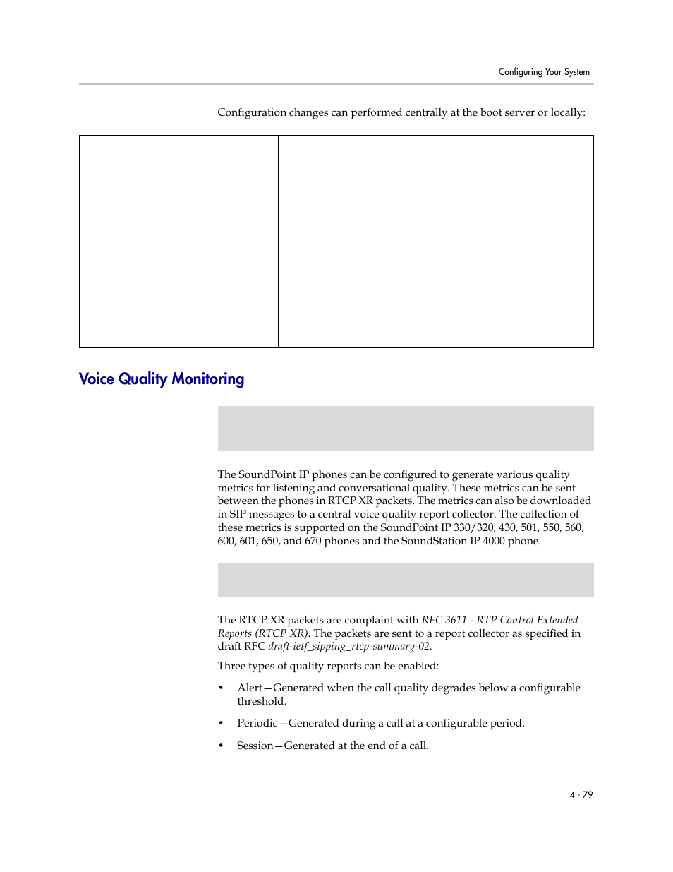 Voice quality monitoring, Voice quality monitoring –79 | Polycom SoundPoint IP 601 User Manual | Page 133 / 373