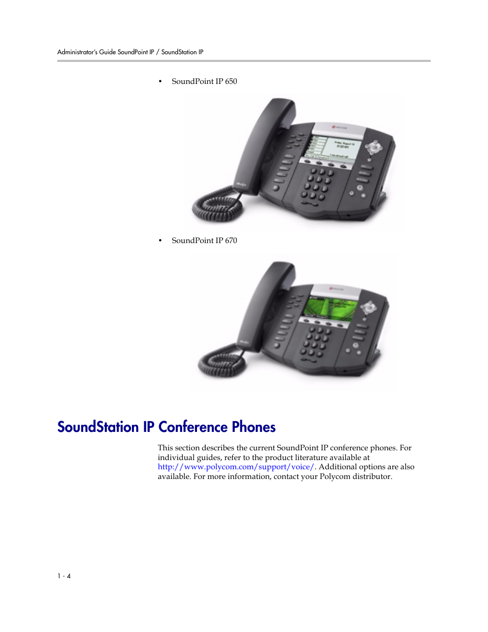 Soundstation ip conference phones, Soundstation ip conference phones –4 | Polycom SoundPoint IP 601 User Manual | Page 14 / 373