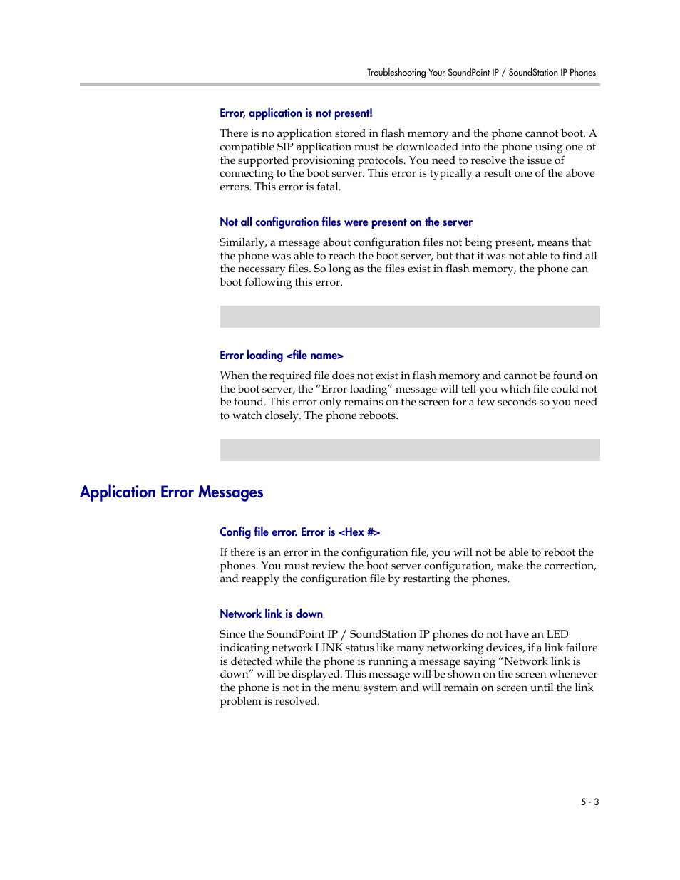 Application error messages, Application error messages –3 | Polycom SoundPoint IP 601 User Manual | Page 141 / 373