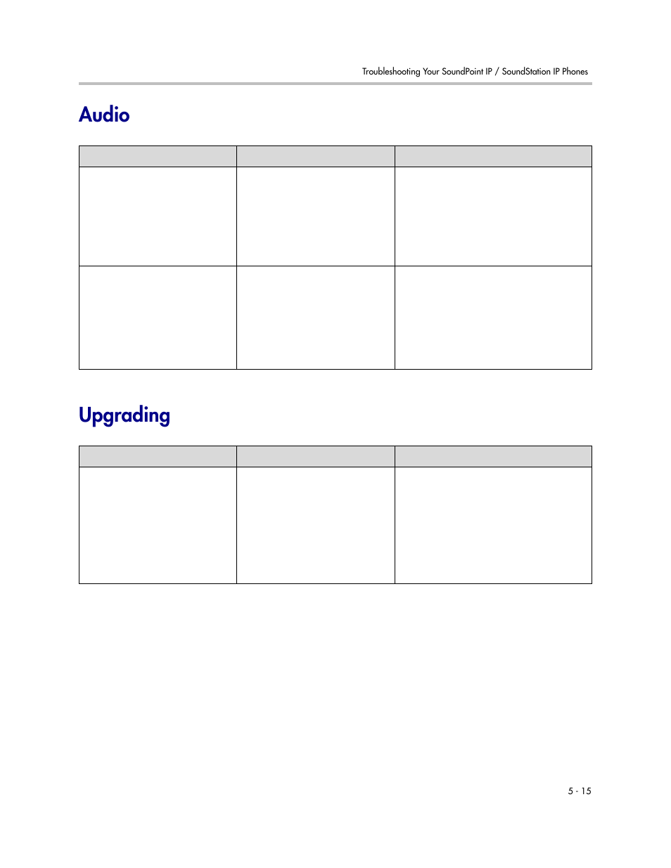 Audio, Upgrading, Audio –15 upgrading –15 | Audio upgrading | Polycom SoundPoint IP 601 User Manual | Page 153 / 373