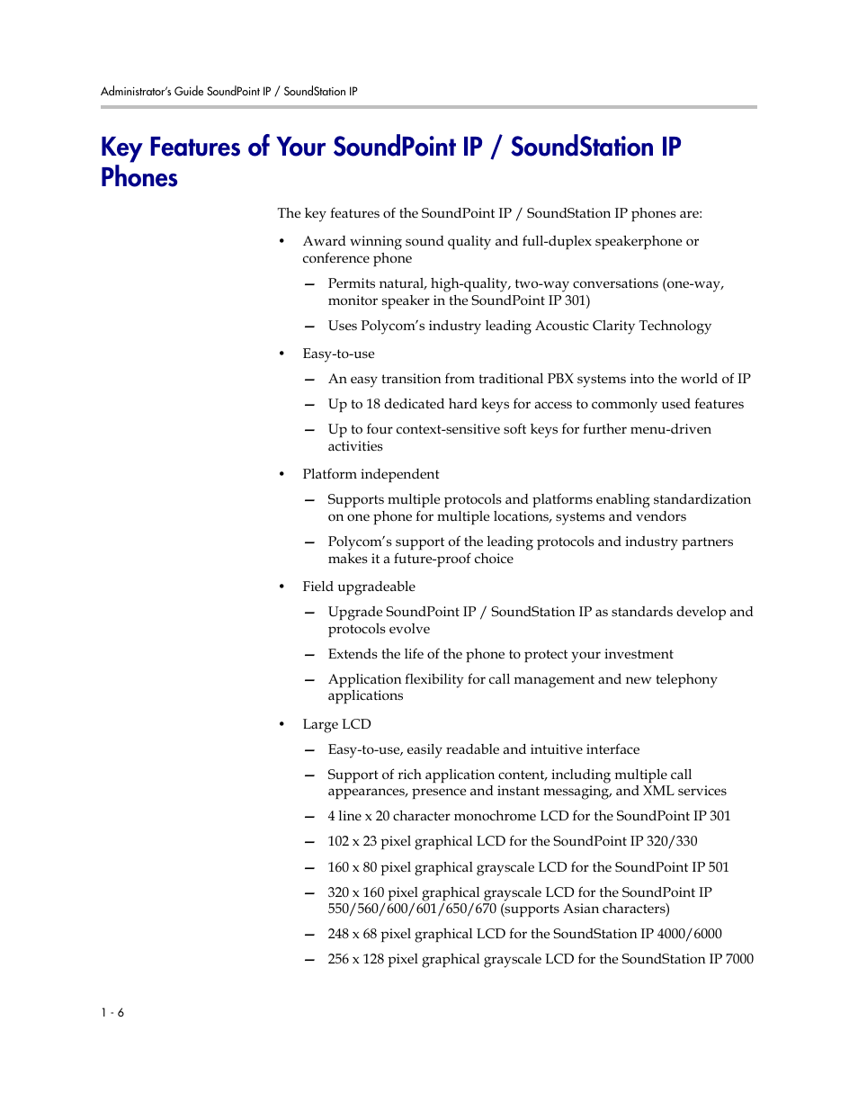 Key features of your soundpoint, Ip / soundstation ip phones | Polycom SoundPoint IP 601 User Manual | Page 16 / 373