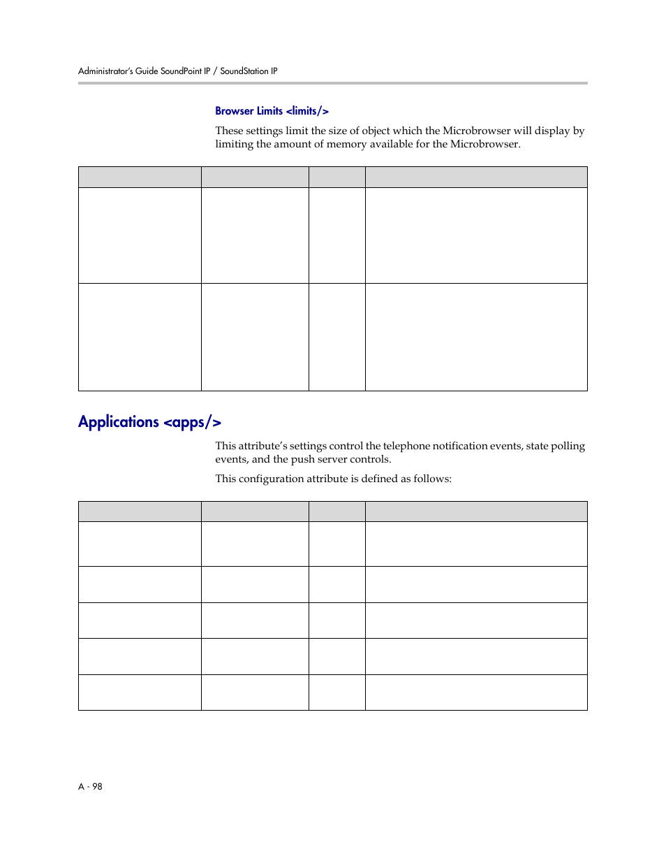 Applications <apps, Tion, refer to, A-98 | Polycom SoundPoint IP 601 User Manual | Page 252 / 373