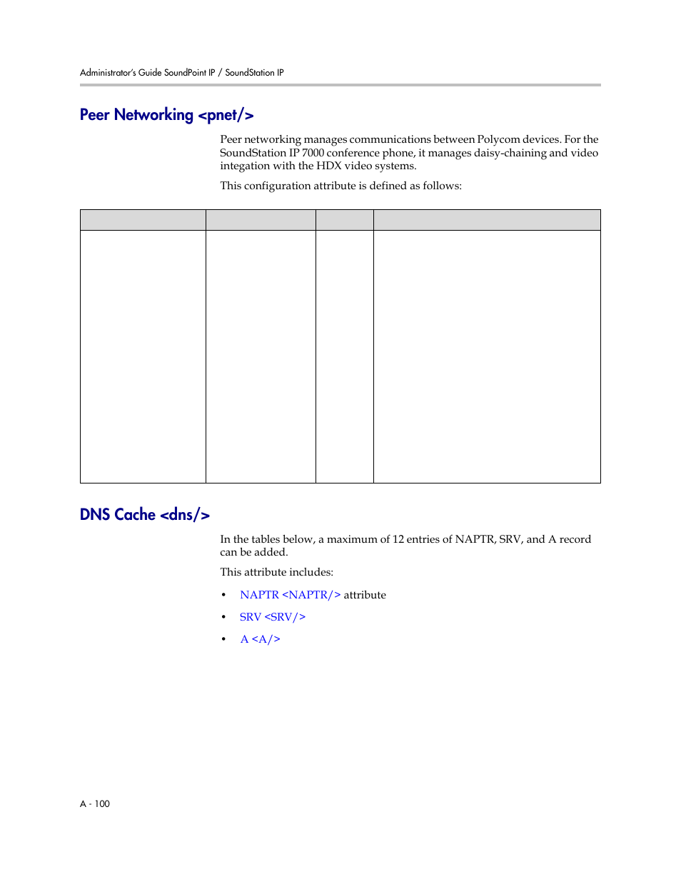 Peer networking <pnet, Dns cache <dns | Polycom SoundPoint IP 601 User Manual | Page 254 / 373