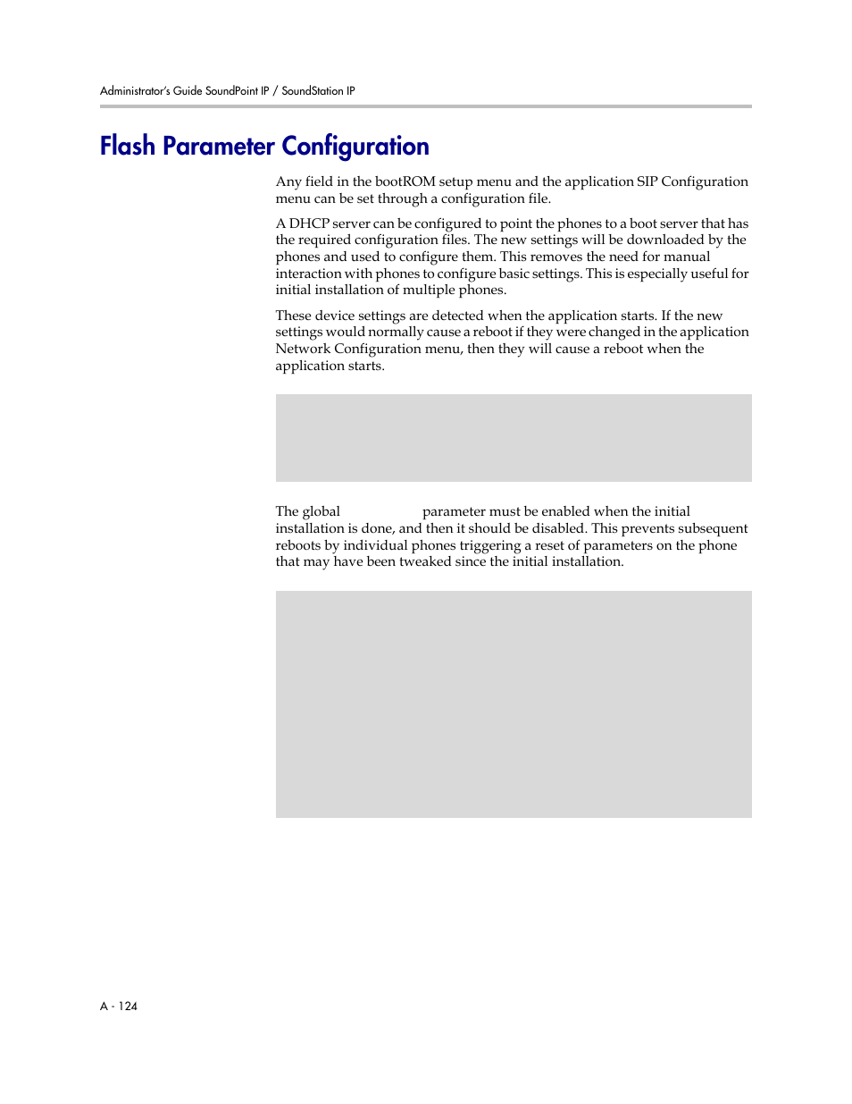 Flash parameter configuration, Flash, Parameter configuration | A-124, Flash parameter, Configuration, On p | Polycom SoundPoint IP 601 User Manual | Page 278 / 373