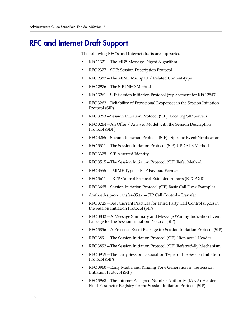 Rfc and internet draft support | Polycom SoundPoint IP 601 User Manual | Page 284 / 373