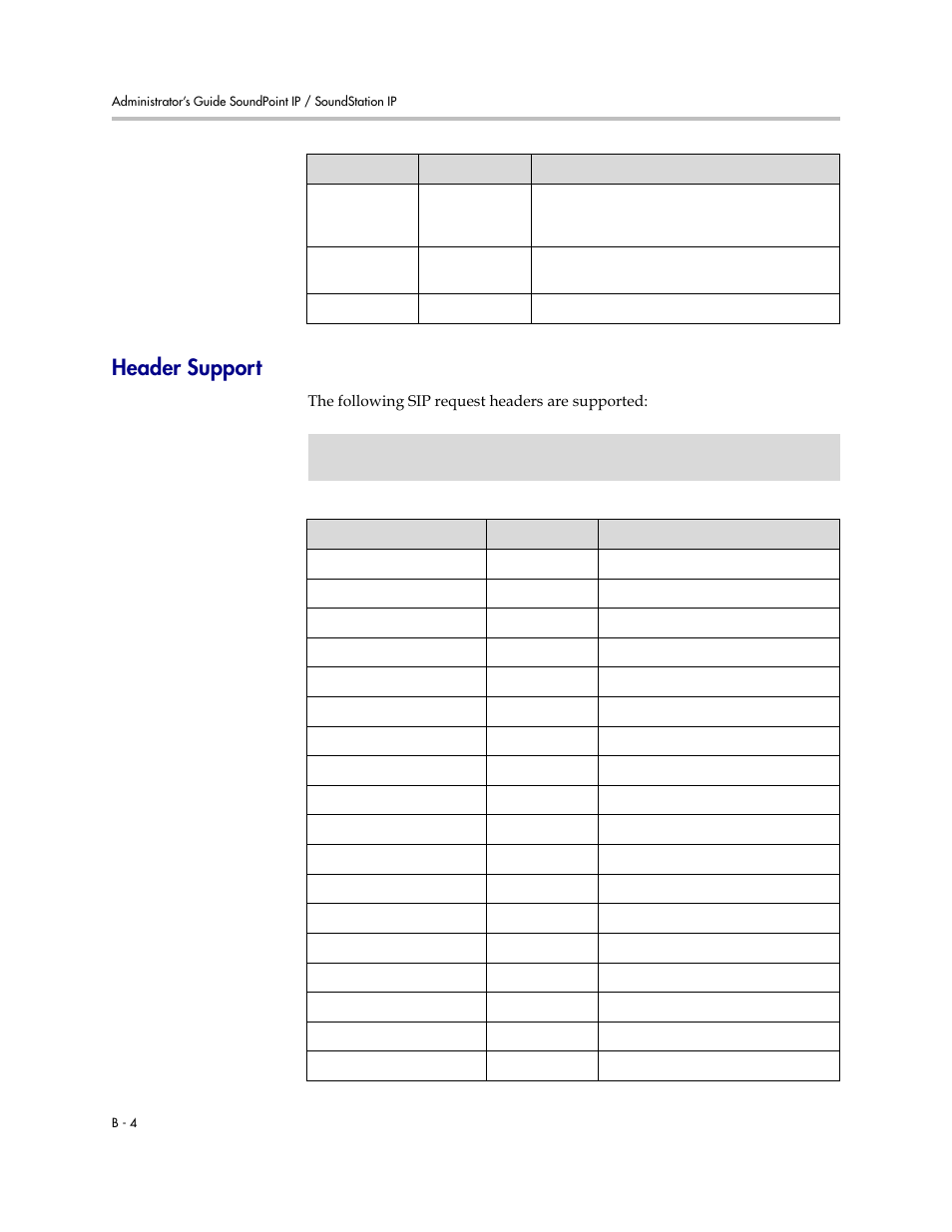 Header support, More information, refer to | Polycom SoundPoint IP 601 User Manual | Page 286 / 373