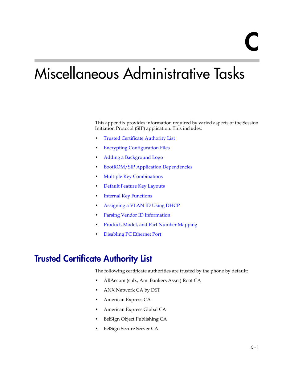 Miscellaneous administrative tasks, Trusted certificate authority list, Trusted | Certificate authority list, Ning. refer to | Polycom SoundPoint IP 601 User Manual | Page 293 / 373