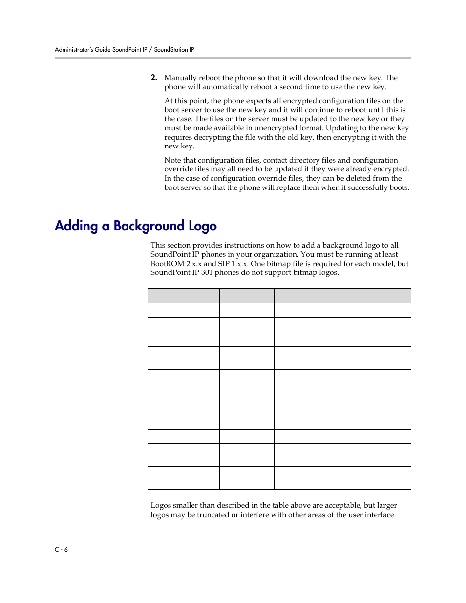 Adding a background logo | Polycom SoundPoint IP 601 User Manual | Page 298 / 373