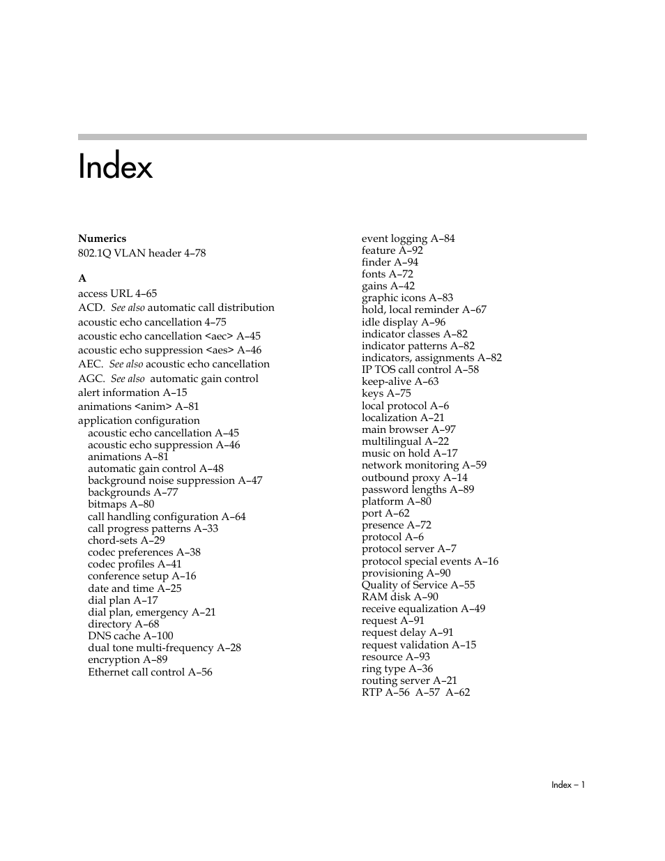 Index | Polycom SoundPoint IP 601 User Manual | Page 327 / 373