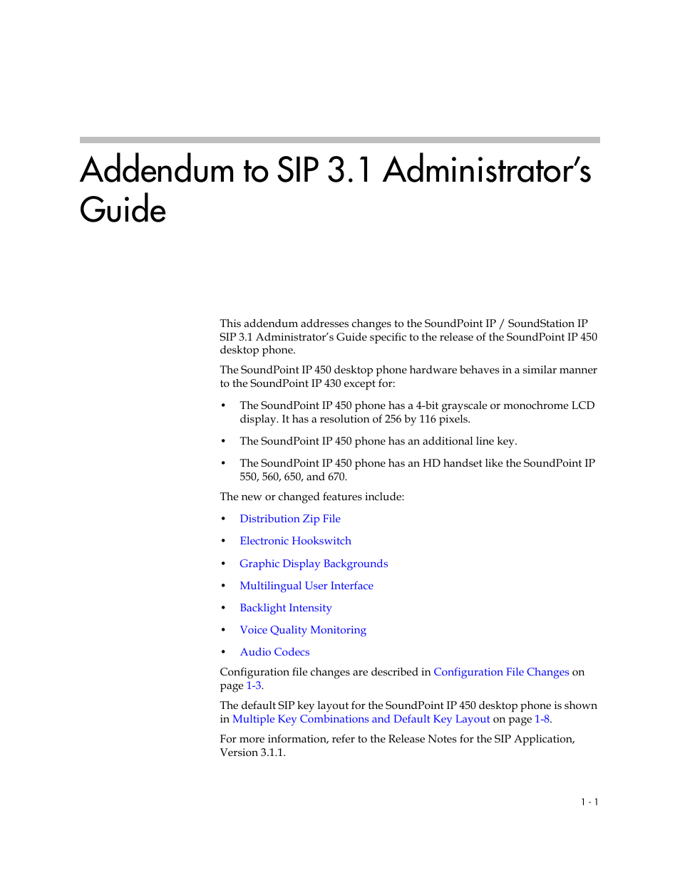 Adminguide_ip450addendum, Addendum to sip 3.1 administrator’s guide | Polycom SoundPoint IP 601 User Manual | Page 338 / 373