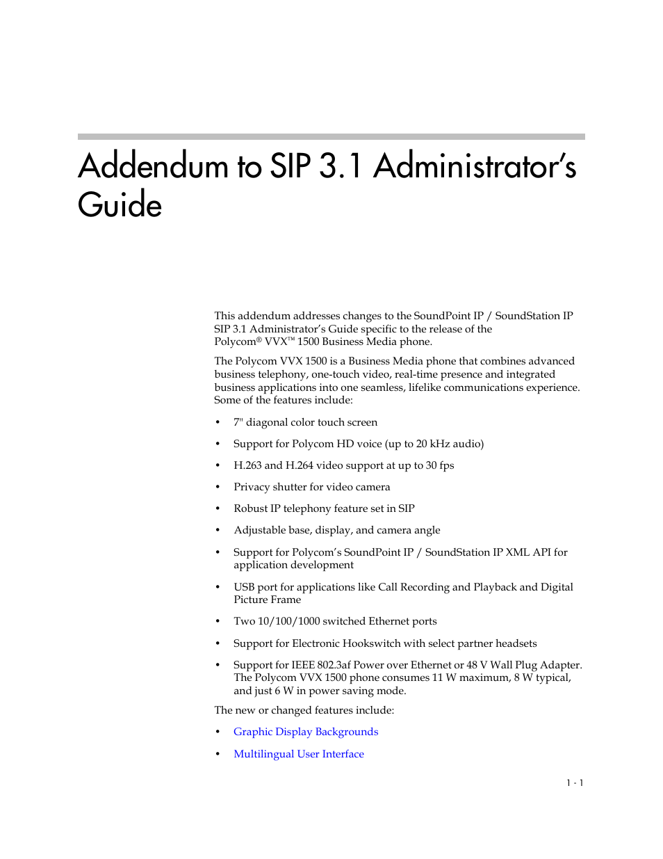 Adminguide_polycom_vvx1500_addendum_sip3.1.2b, Addendum to sip 3.1 administrator’s guide | Polycom SoundPoint IP 601 User Manual | Page 348 / 373