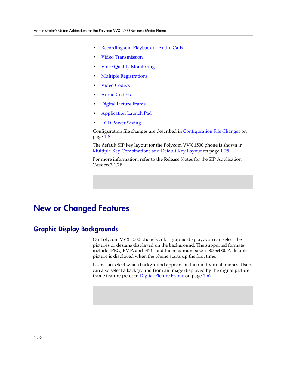 New or changed features, Graphic display backgrounds | Polycom SoundPoint IP 601 User Manual | Page 349 / 373