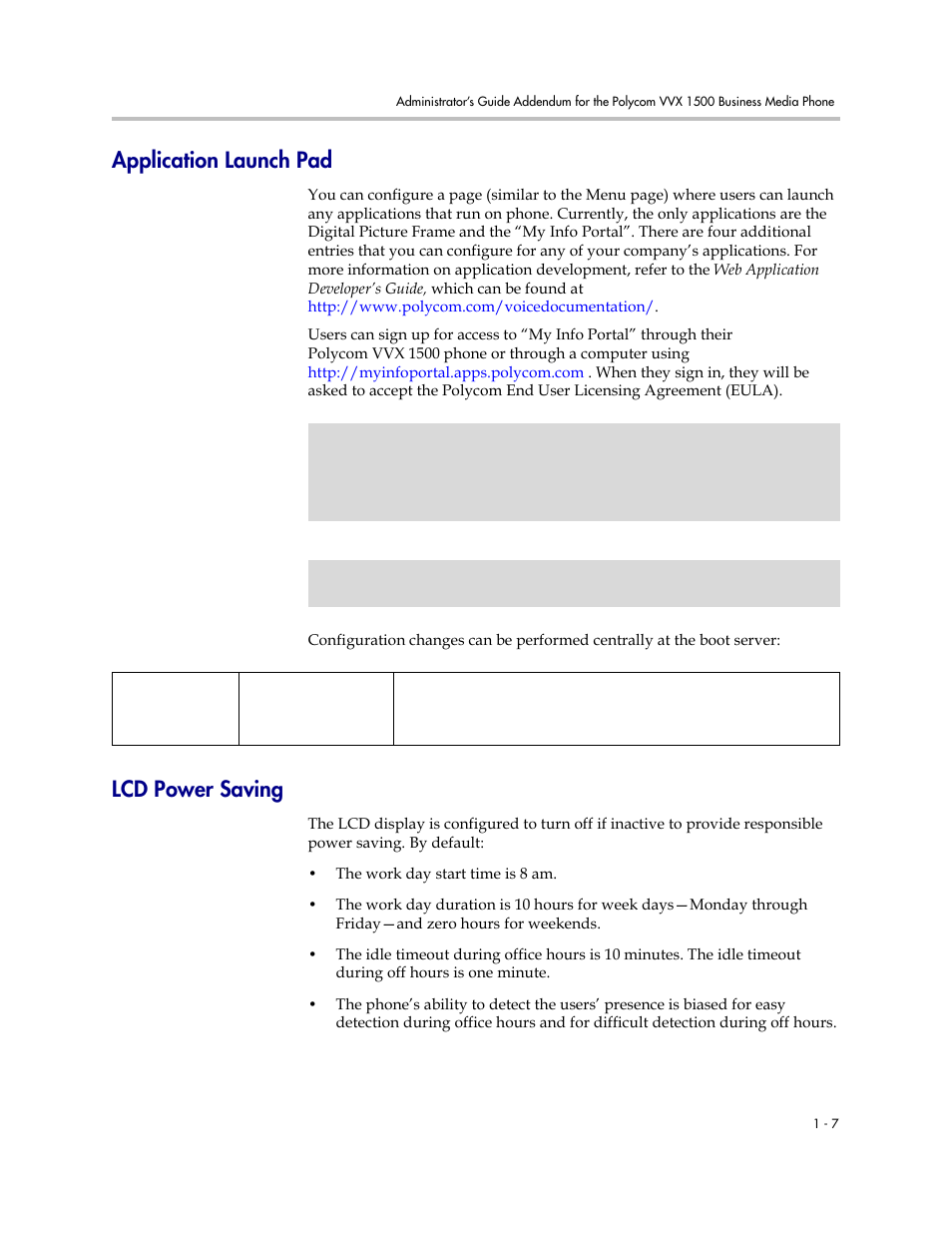 Application launch pad, Lcd power saving | Polycom SoundPoint IP 601 User Manual | Page 354 / 373