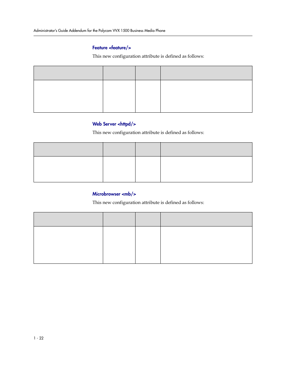 Feature <feature, Microbrowser <mb, Web server <httpd | Polycom SoundPoint IP 601 User Manual | Page 369 / 373