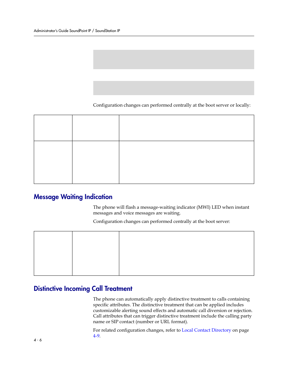 Message waiting indication, Distinctive incoming call treatment | Polycom SoundPoint IP 601 User Manual | Page 60 / 373