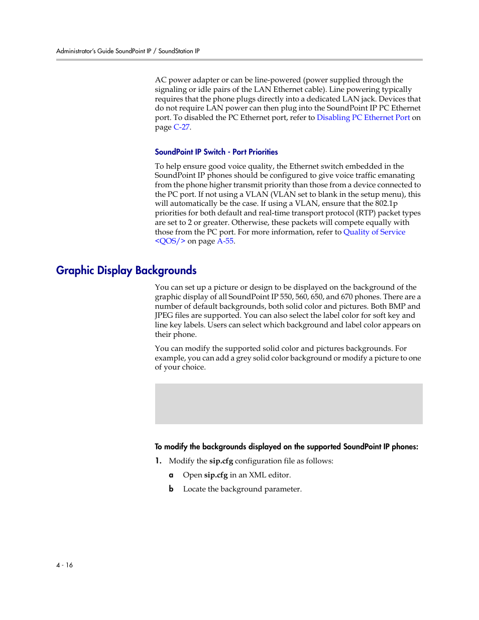 Graphic display backgrounds, Graphic display backgrounds –16 | Polycom SoundPoint IP 601 User Manual | Page 70 / 373