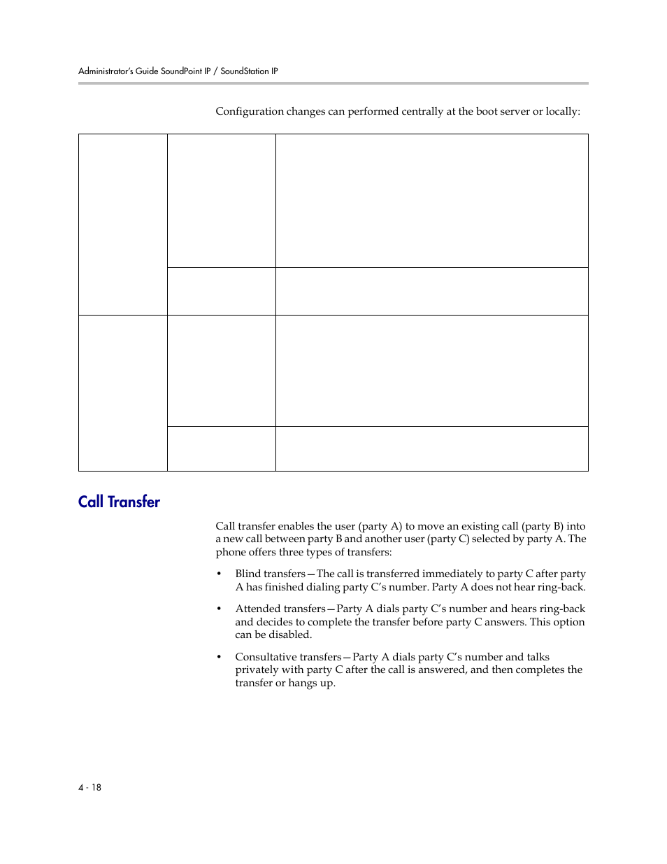 Call transfer, Call transfer –18 | Polycom SoundPoint IP 601 User Manual | Page 72 / 373