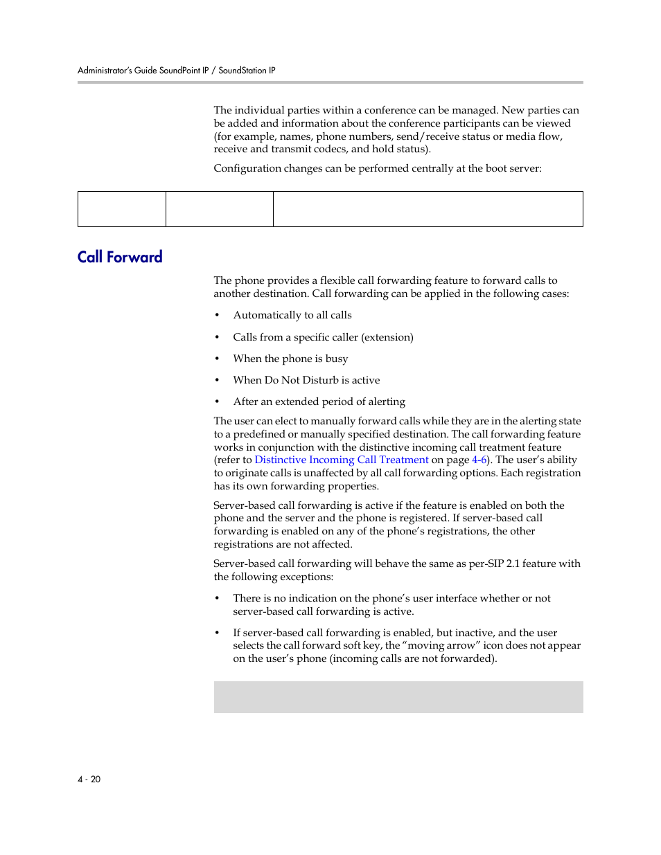 Call forward, Call forward –20 | Polycom SoundPoint IP 601 User Manual | Page 74 / 373