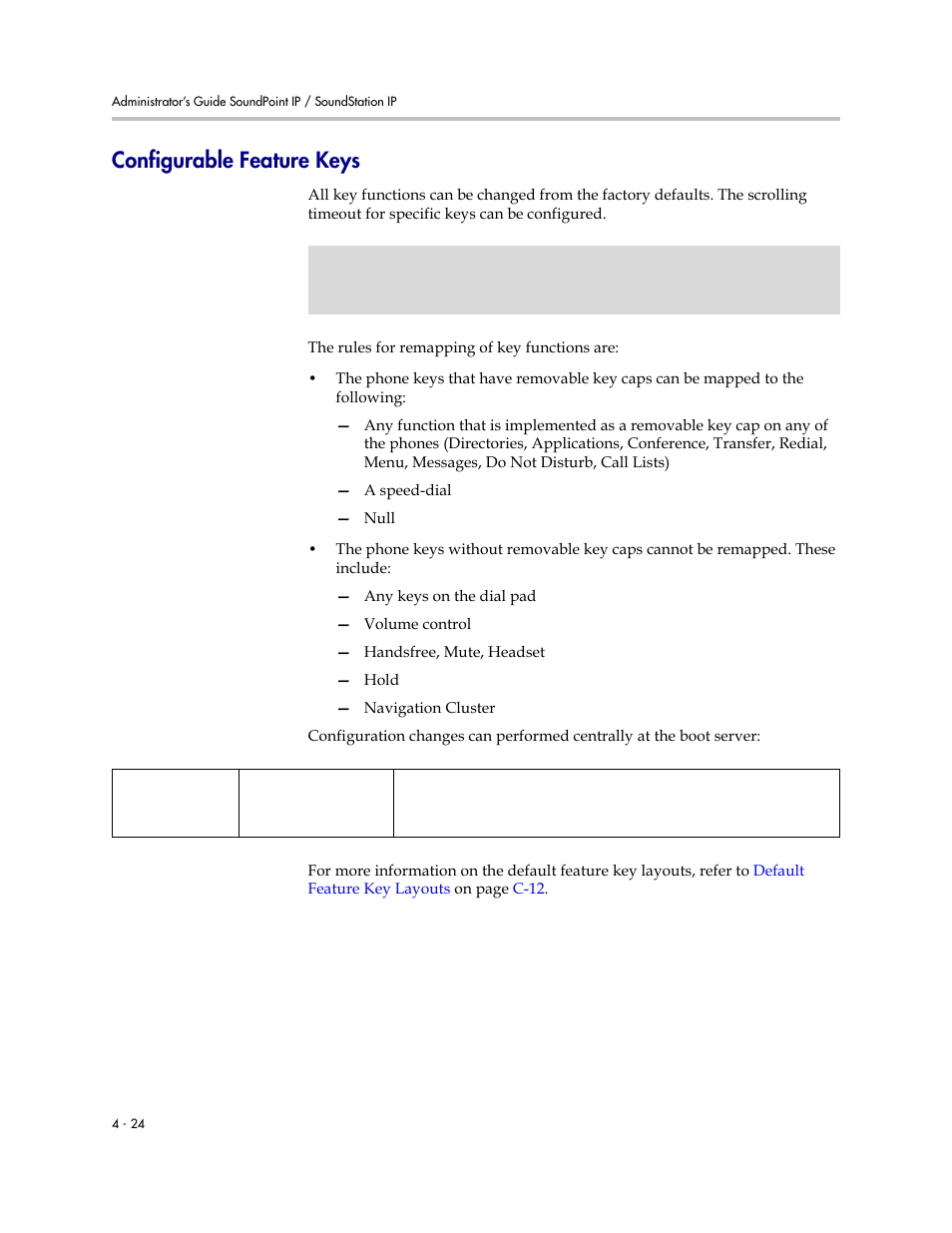 Configurable feature keys, Configurable feature keys –24, Certain key | Polycom SoundPoint IP 601 User Manual | Page 78 / 373