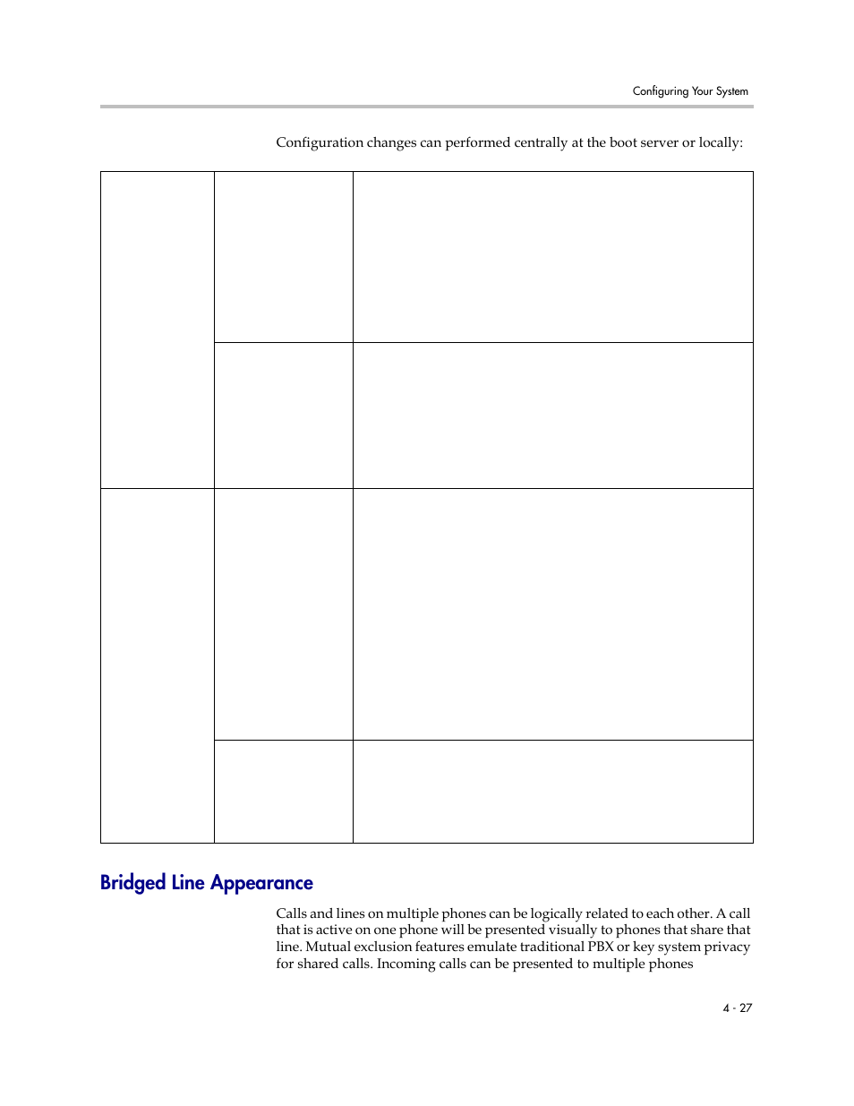 Bridged line appearance, Bridged line appearance –27, Calls and lines o | Polycom SoundPoint IP 601 User Manual | Page 81 / 373